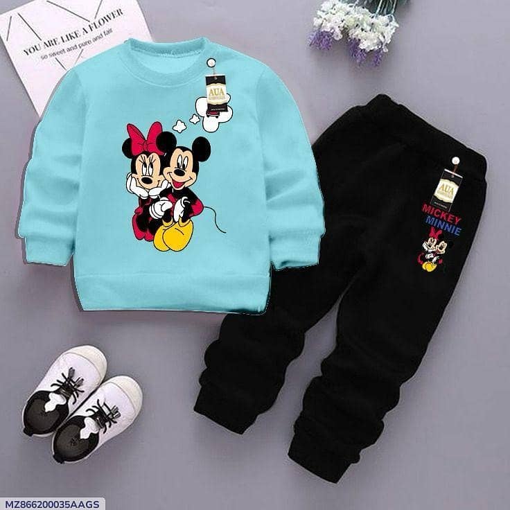 2 pcs girls fleece printed sweatshirt track suit 1