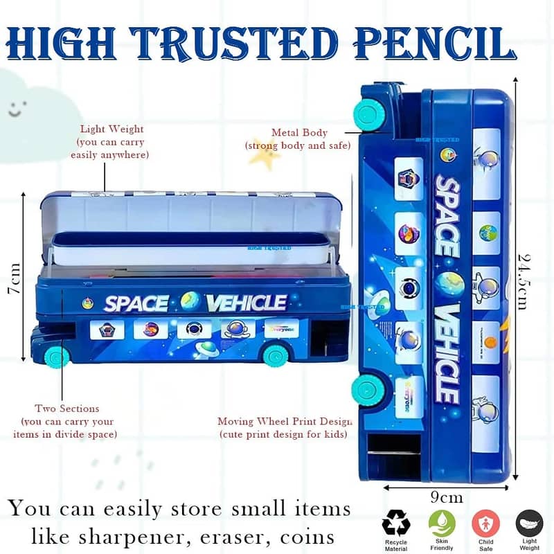 Metal Bus Geometry Box Pencil Box - New 2