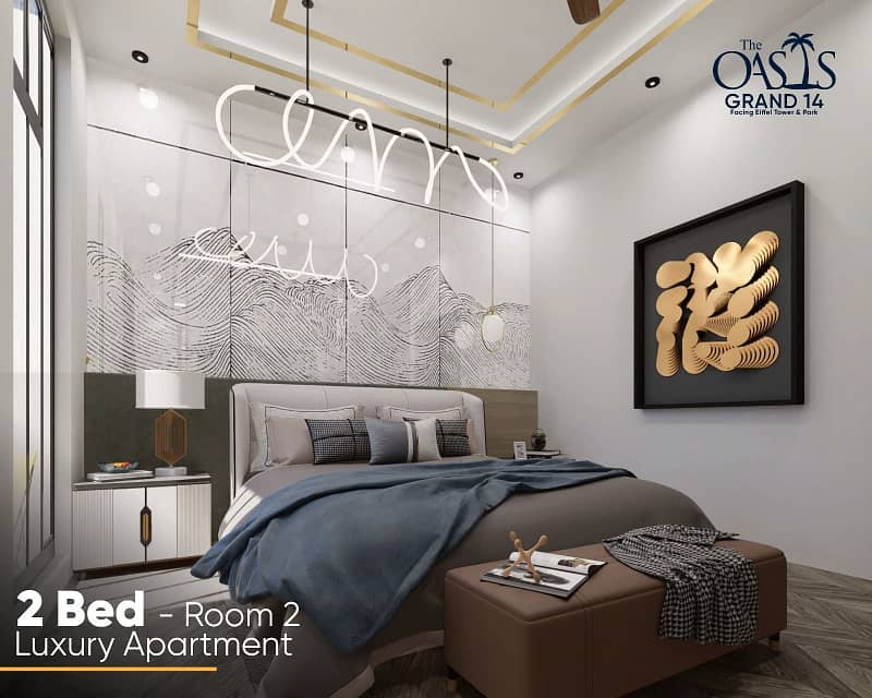 Book Now In 30lac Two-Bedroom Luxury Apartment in The Oasis Grand 14| Facing Park,Fountain & Eiffel Tower Bahria Town Location with Luxury Amenities!  Defence Raya 6