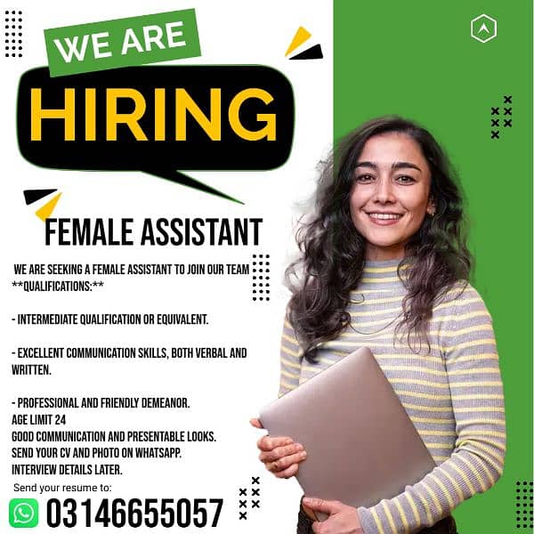 Female Assistant Required || Jobs, Staff Required 0