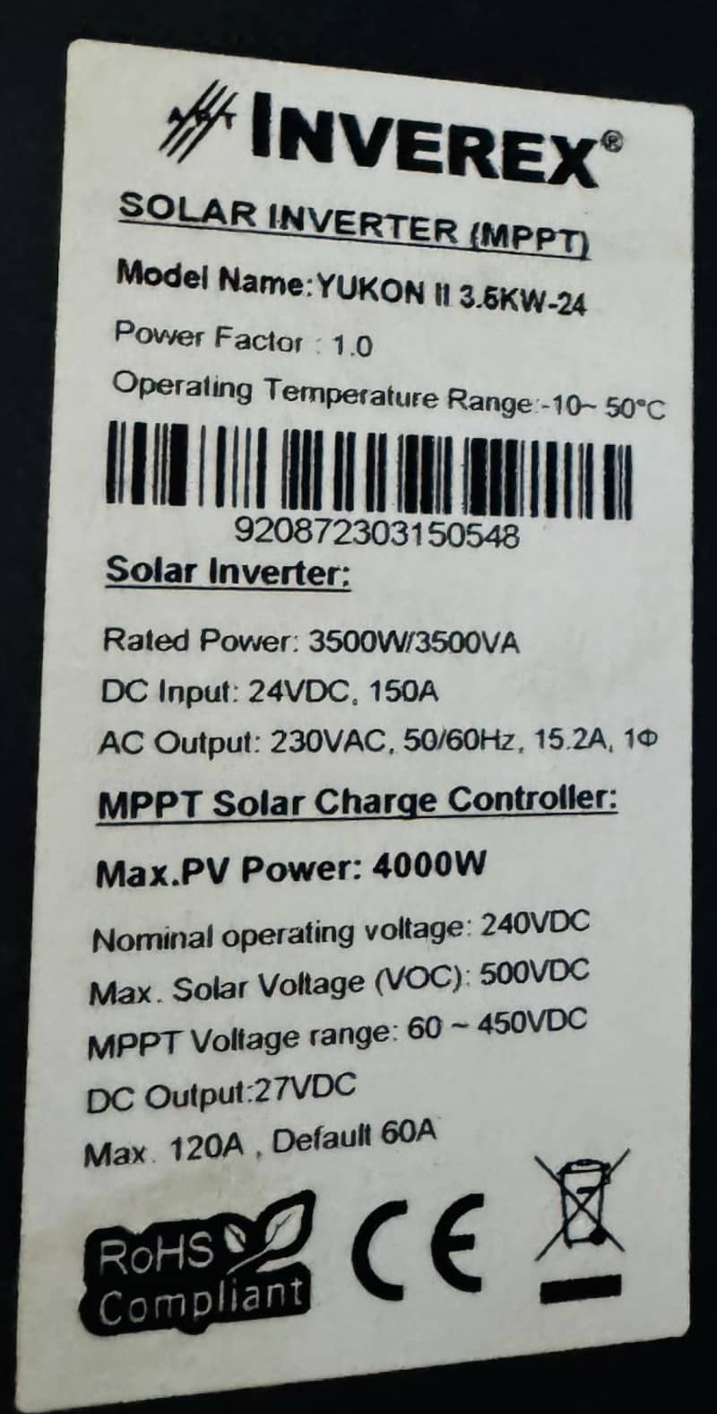 Inverex Yukon II Hybrid Solar Inverter 3.5 KW 1