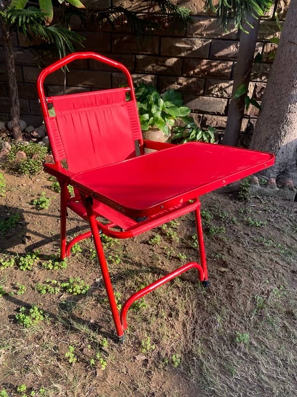 Kids Metallic Study Chair with Arm Foldable Table 0