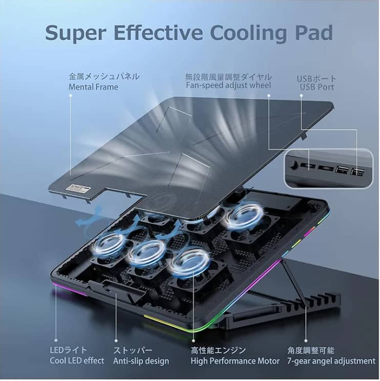 Coolbell 8X Laptop Cooling Pad with 6 Quiet Fans | 14-17 Inch Stand wi 2