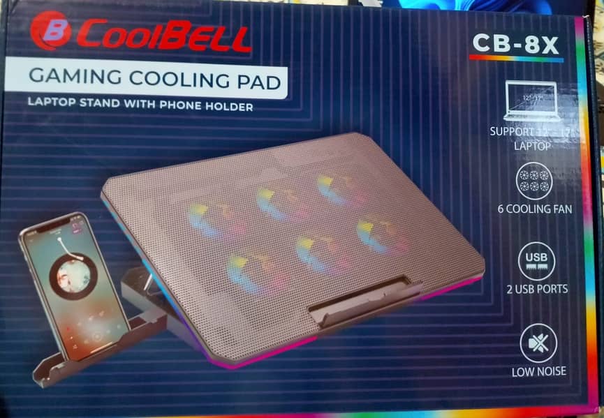 Coolbell 8X Laptop Cooling Pad with 6 Quiet Fans | 14-17 Inch Stand wi 6