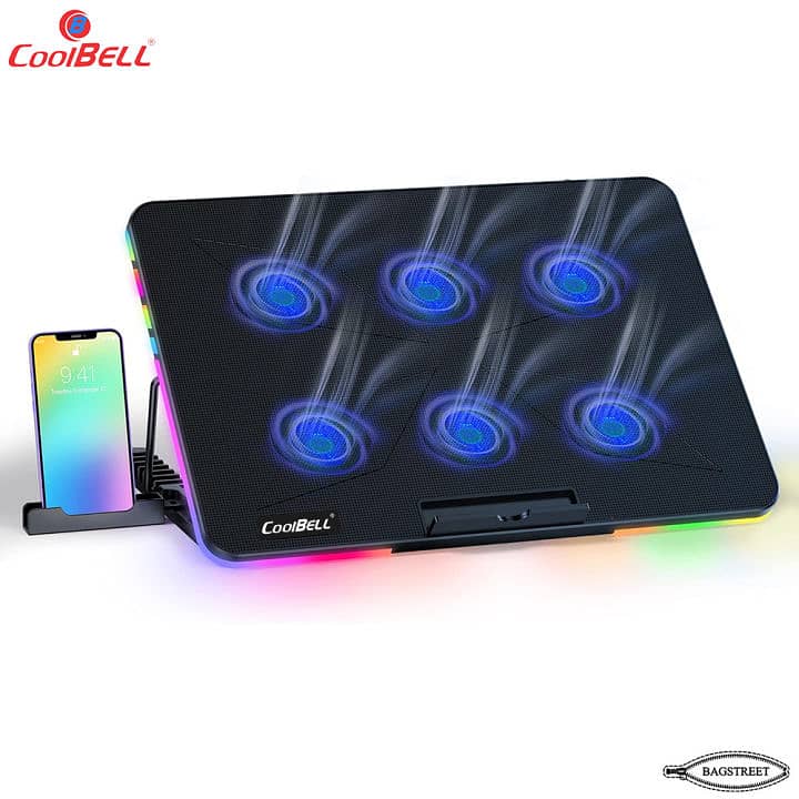 Adjustable Laptop Cooling Pad with 6 Fans & RGB Lights | Coolbell 8X f 0