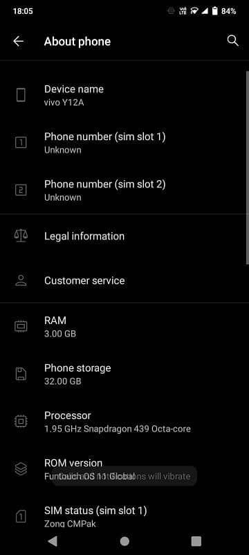 vivo y12 ram 3gb room 32gb khali Mobile ha 5