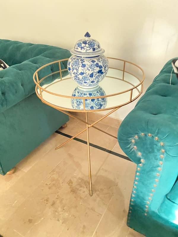 custom designed side table with mirror top 1