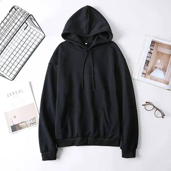 Stylish black fleece hoodie . Comfortable hooded Neck design 0