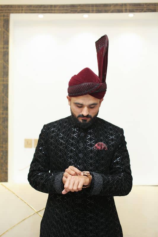 Black Sherwani with All Accessories 4