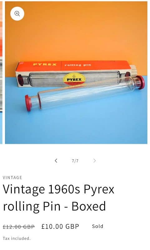 Vintage Rolling Pin, Made in UK, Brand ''PYREX'' 5