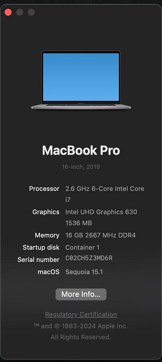 macbook pro 2019 core I7 (6-cores) 16gb 512gb ssd 3