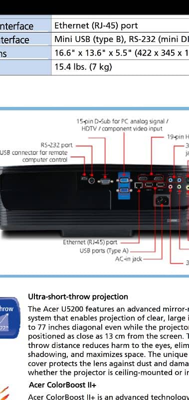 Acer short throw projector u5200 4