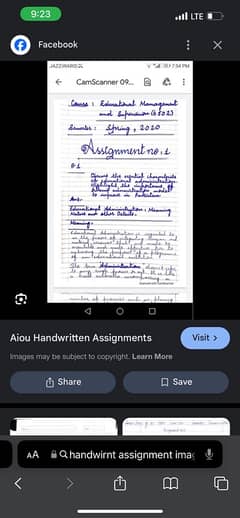 Handwriting assignment work