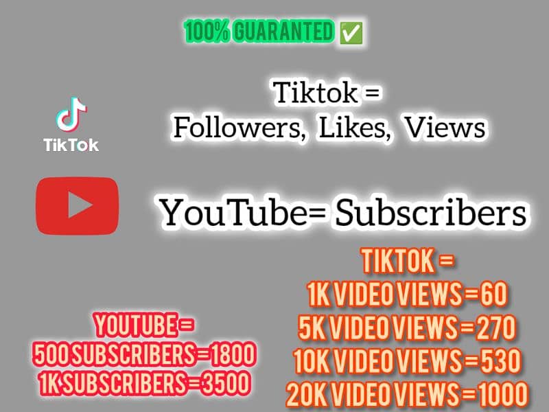 Tiktok Followers, Views and Likes & YouTube Subscribers available 0