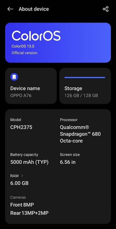 OPPO A76.6gb. 128 gb 1