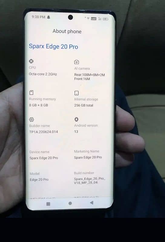 Sparkx edge 20 pro only mobile 16/256 GB full curved 6