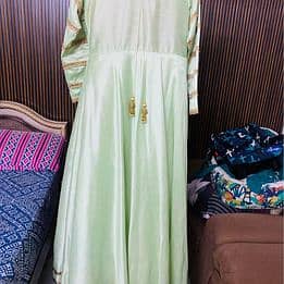 10/10 Beautiful Light Green Wedding Frock with Pink Dupatta 1