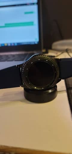 Samsung Gear S3 Frontier 46mm Dark Gray with dark blue band.