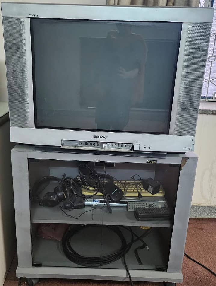 Original Sony Television Tv Trinitron Picture in Picture with Trolley 2