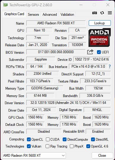 Sapphire PULSE RX 5600 XT 5