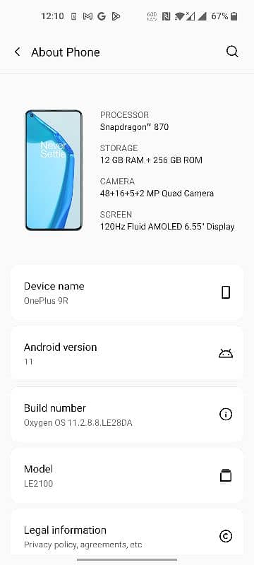 OnePlus 9R. 12/256GB 4