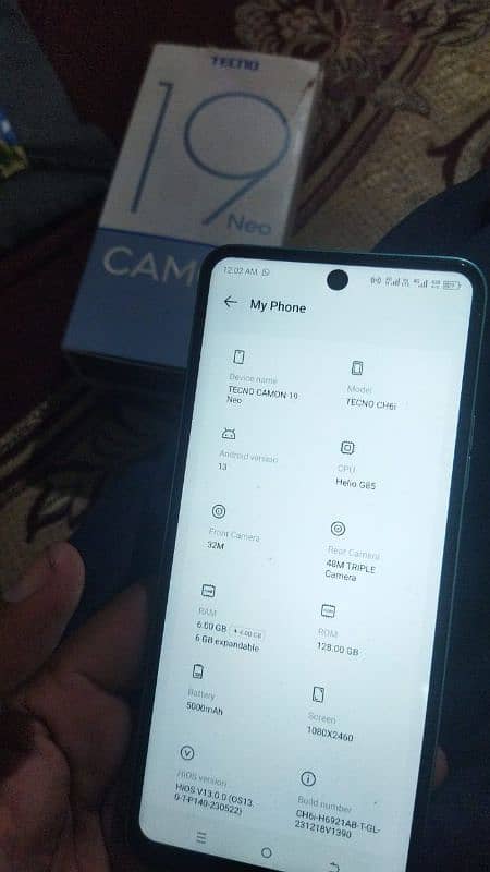 Tecno Damon 19neo 6+4/128 with box just panel change no fault all ok 2