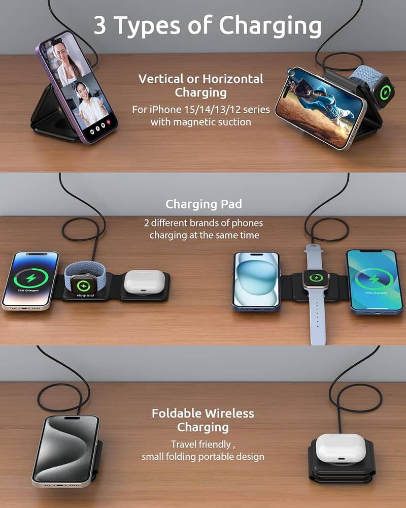 3 In 1 Foldable Wireless Charger Fast Magnetic Travel Wireless Chargin 3