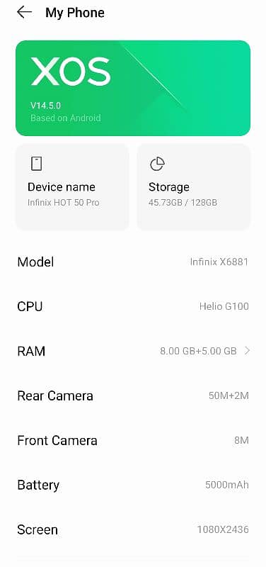 Infinix hot 50 pro Ram 8GB Rom 128GB 2