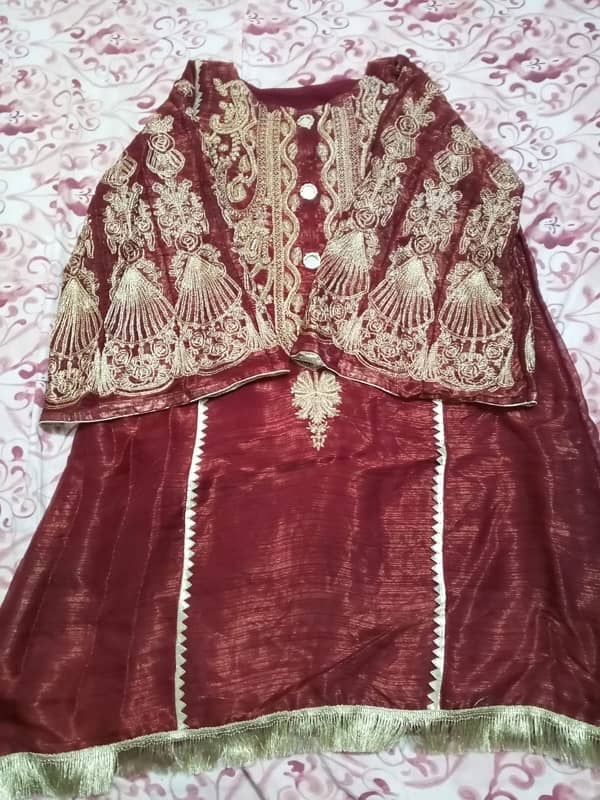 Maroon majestic 3 piece organza suit with dupatta and shalwar elegance 1