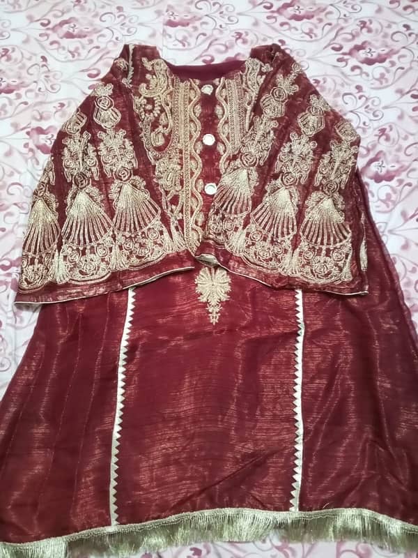 Maroon majestic 3 piece organza suit with dupatta and shalwar elegance 5