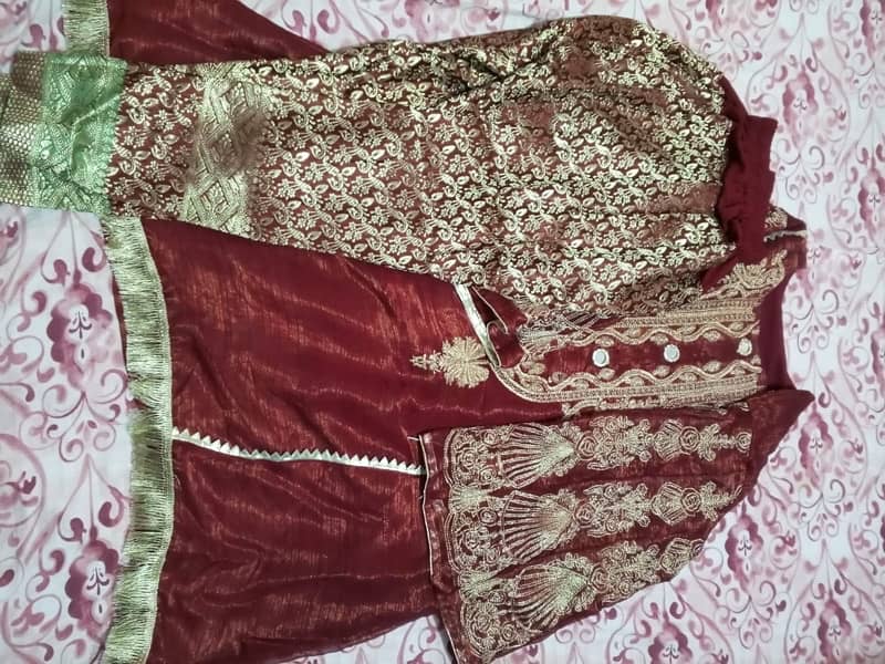 Maroon majestic 3 piece organza suit with dupatta and shalwar elegance 9