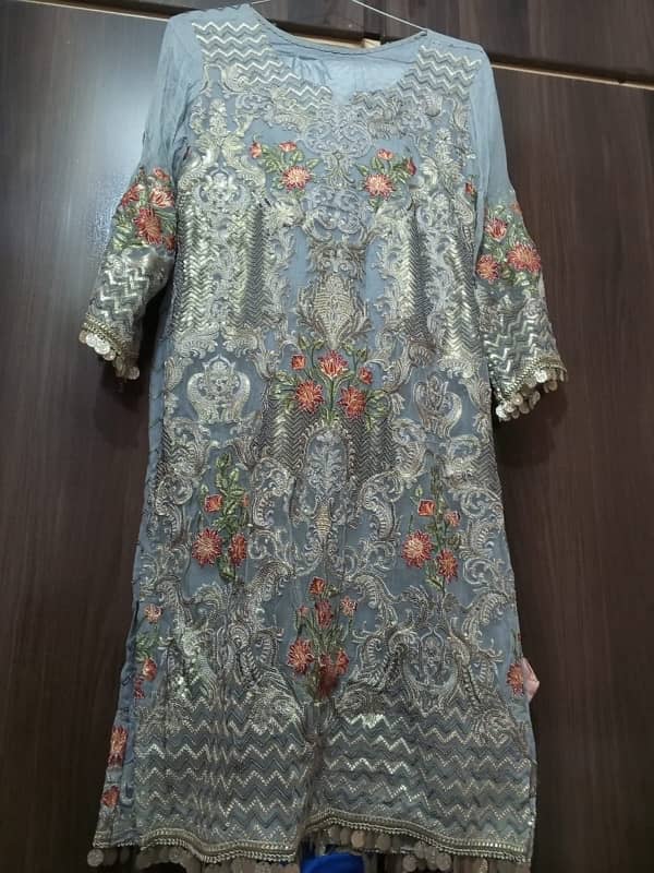 Elegance 3 piece suit chiffon with hand made karhai 2