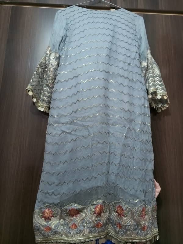 Elegance 3 piece suit chiffon with hand made karhai 4