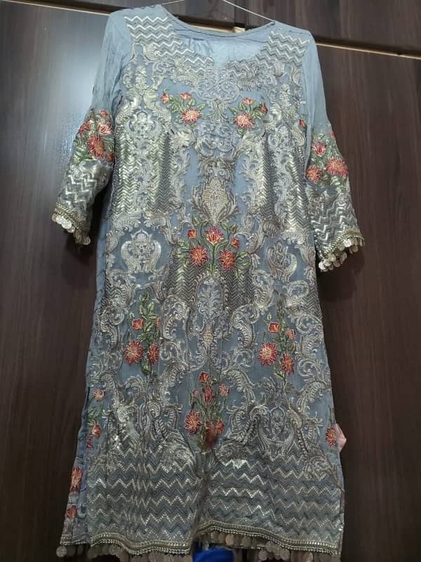 Elegance 3 piece suit chiffon with hand made karhai 6