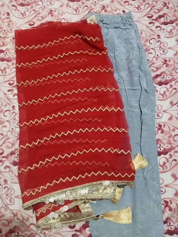 Elegance 3 piece suit chiffon with hand made karhai 11