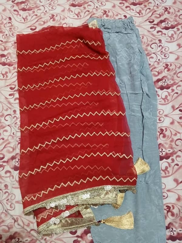 Elegance 3 piece suit chiffon with hand made karhai 13