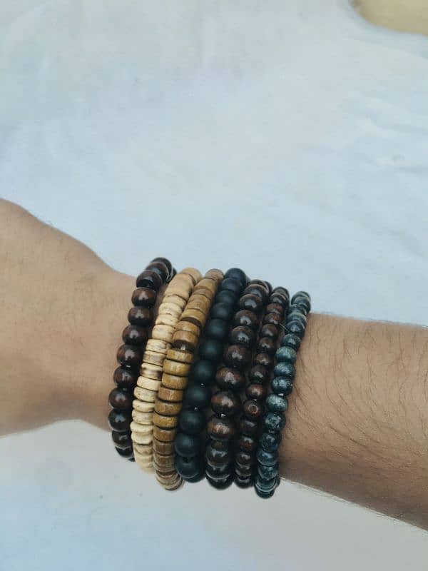 2 Adjustable Black Beads Stretch Bracelets for Men Boys, and Women 8