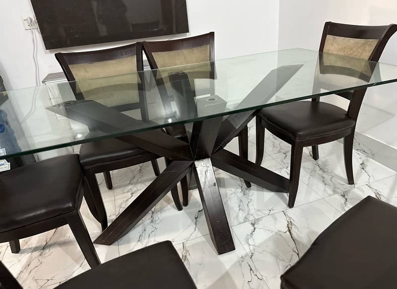 Original interwood 6 chairs dinning table with glass top 1