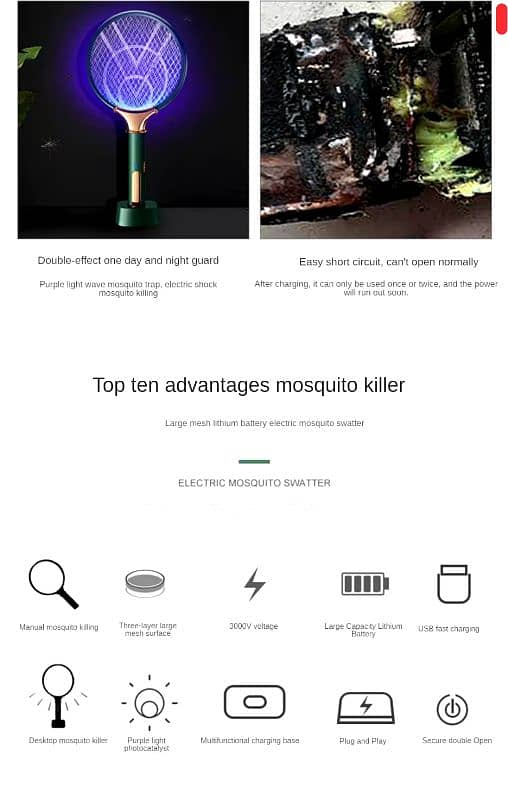 Rechargeable Electric Mosquito Racket - High Power Insect Killer 4