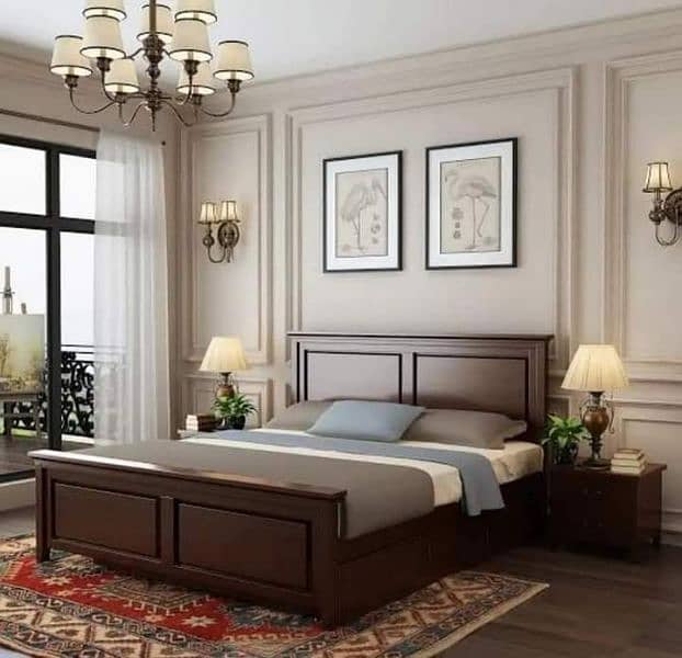 double bed set, king size bed set, sheesham wood bed set, furniture, 1