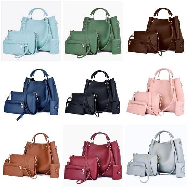 Set of 4 Brand New Premium Quality PU leather Ladies Plain Handbags 5