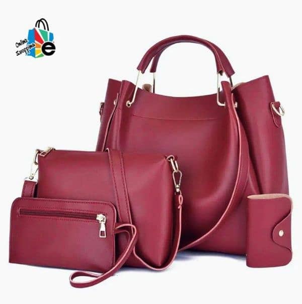 Set of 4 Brand New Premium Quality PU leather Ladies Plain Handbags 6