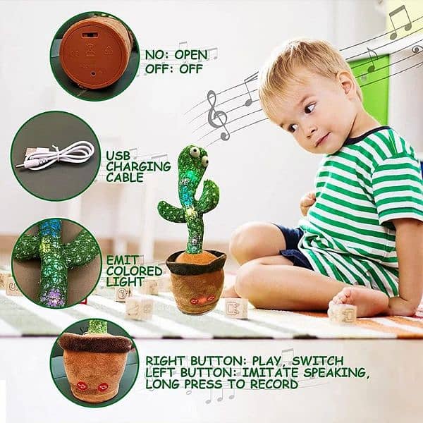 Dancing Cactus Toy Repeat Talking USB Charging Can Sing Record 3