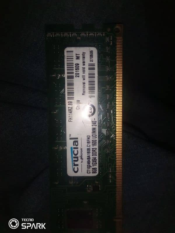 CRUCIAL 8 GB RAM 1G*64 DDR3 1600 UDIMM 240 0