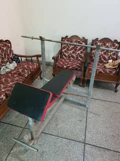 Gym Excercise Bench with rod and weights for sale