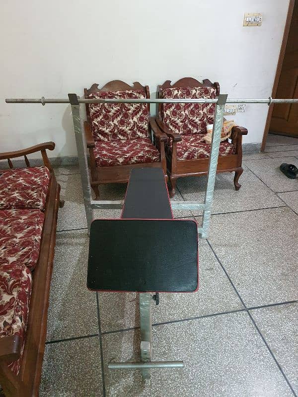 Gym Excercise Bench Press with rod and weights for sale 1