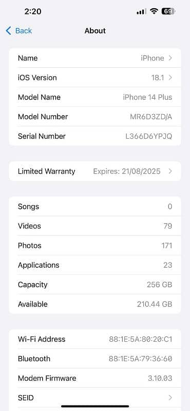 iphone 14plus Non-PTA, 256GB, 98% battery health 5