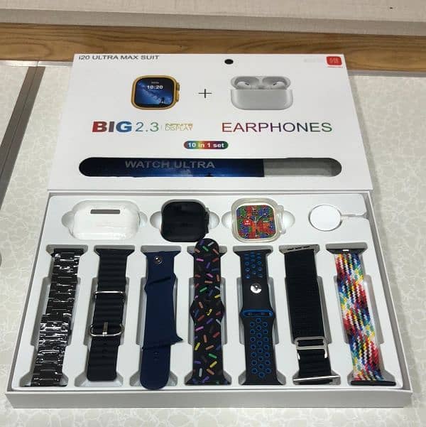 i20 Ultra Max Smart Watch Bundle | 2.3" Screen, 7 Straps + AirPods 2 3