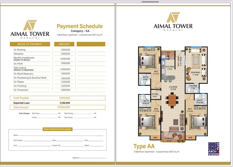 Prime Location AIMAL TOWER APPARTMENT For Sale In The Perfect Location Of GULISTAN-E-JOHAR VIP BLOCK 17 11