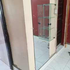 feet mirror with attached glass shelves and cabinet large storage.